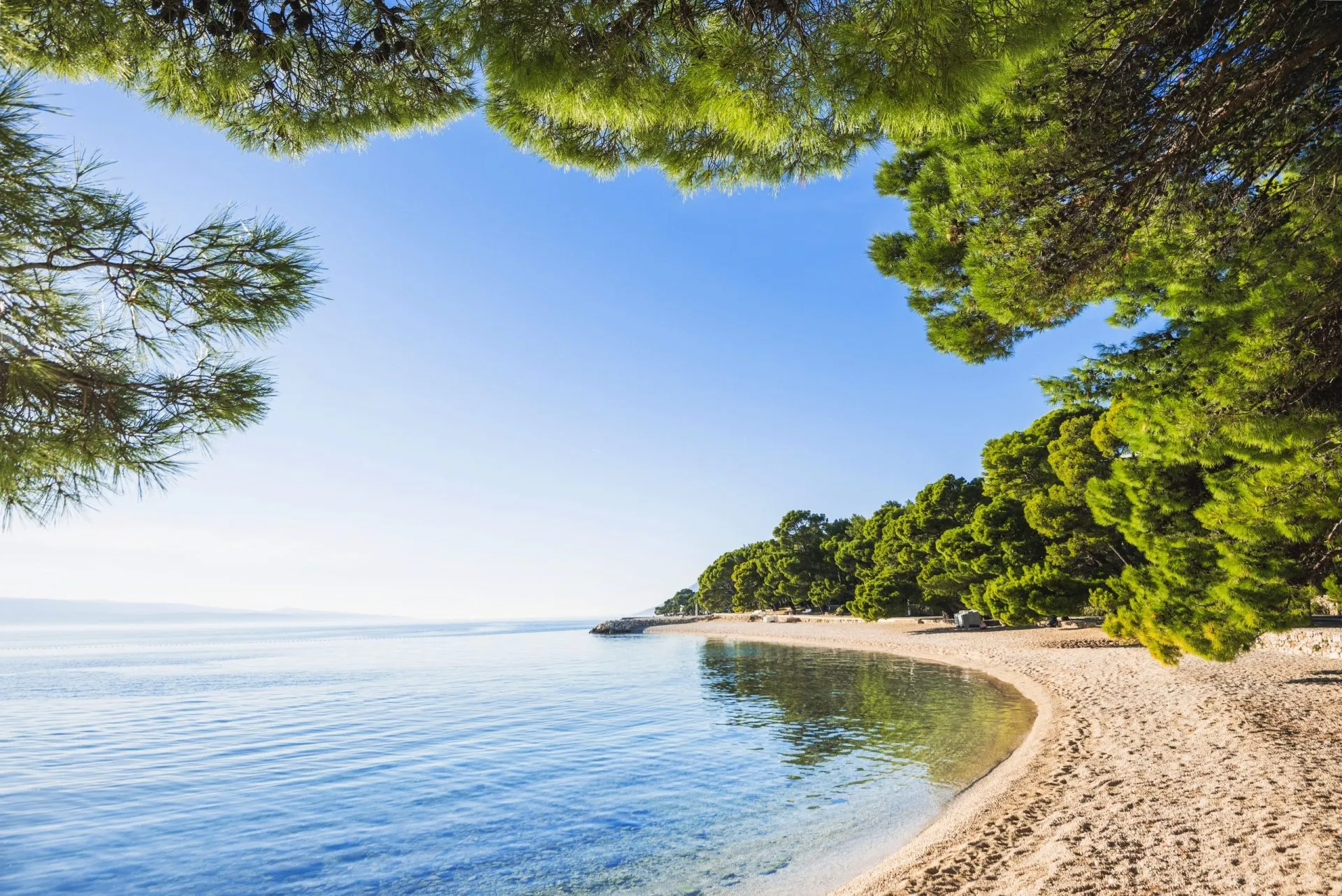 Beautiful beach near Brela town, Dalmatia, Croatia. Makarska riviera, famous landmark and travel touristic destination in Europe